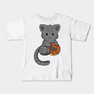 Grey Tabby Cat with donut Kids T-Shirt